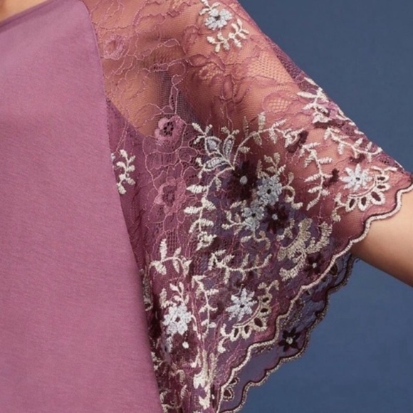 Anthropologie Sz M Embroidered Lace Sleeve Blouse by Akemi + Kin EUC pink purple - Picture 2 of 5